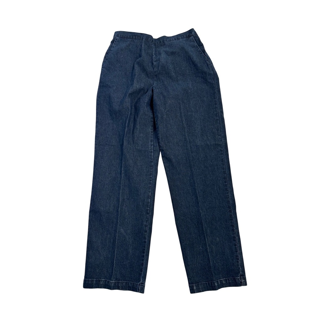 Alfred Dunner Womens High Waist Elastic Back Denim Straight Leg Pants Navy 10